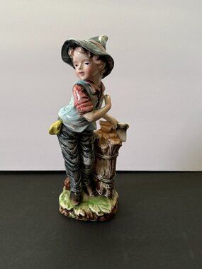 Vintage Hand Painted Porcelain Lumberjack Boy Axe Wood Figurine